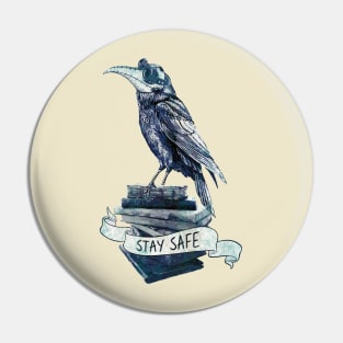 Crow Plague Doctor Say quote stay safe vintage blue style Pin