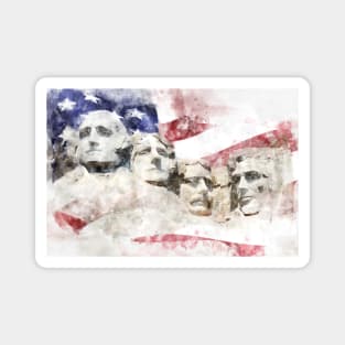 Mount Rushmore with American flag waving in background watercolor Magnet