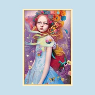 Stunning Alice in Wonderland painting of girl and flowers T-Shirt