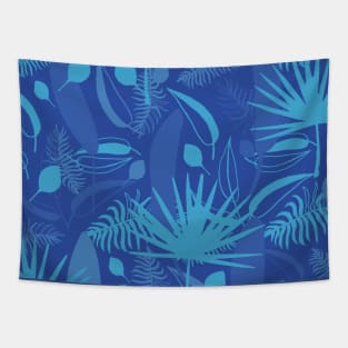 Blue tropical leaves exotic print Tapestry