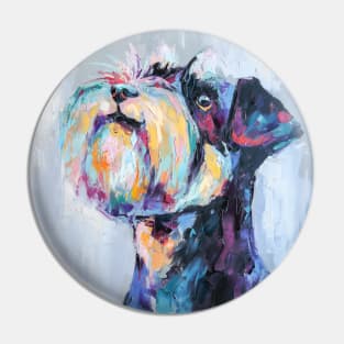 Conceptual portrait in multicolored painting of a schnauzer muzzle. Pin