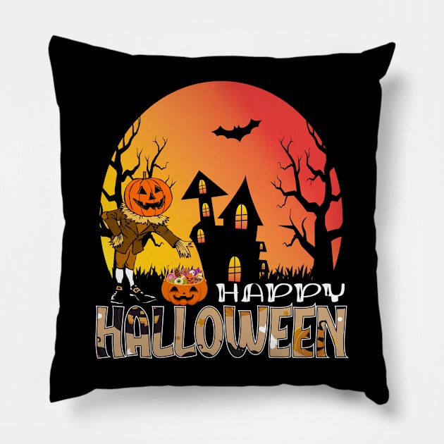 Vintage Pumpkin Scene Halloween Pillow by CollectionOS