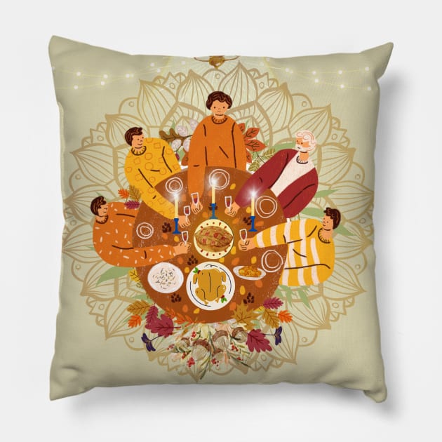 Thanksgiving dinner with Friends Pillow by ariverde