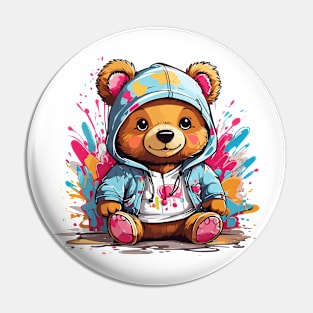 Cute Baby Bear Chibi Style Color Splash Design Pin