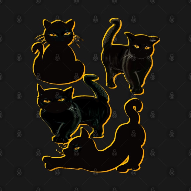 Cats silhouette with yellow gold outline Cat themed gifts for women and men by Artonmytee