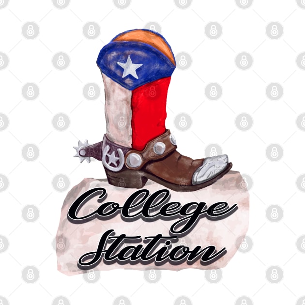 College Station Texas Cowboy Boot by TravelTime