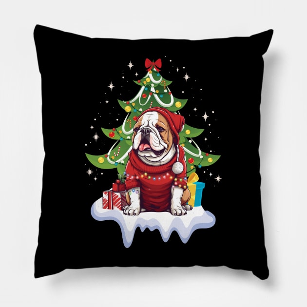 Merry Christmas Tree With Bulldog Dog Pillow by myreed