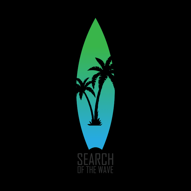 Surfboard with palm logo by Dominic Becker