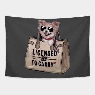 Cute Yorkie with Sunglasses and Scarf: Licensed to Carry - Perfect Mother's Day Gift Tapestry