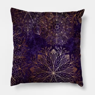 Gold and Purple Boho Floral Mandala Pillow