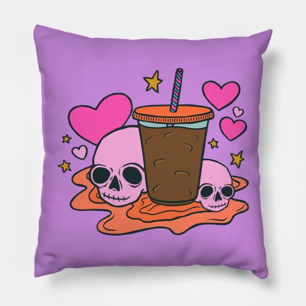 Skulls and Iced Coffee (2024) Pillow by cecececececelia