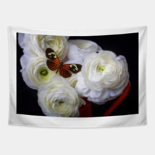 Orange Butterfly Resting On Ranunculus Tapestry