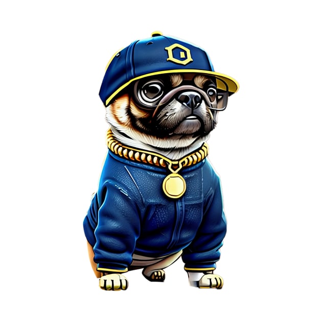 Cool Pug in Denim and Bling - Adorable Pug Wearing Hip Hop Style Clothing by fur-niche
