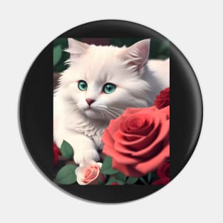 Cat with Roses - Modern Digital Art Pin