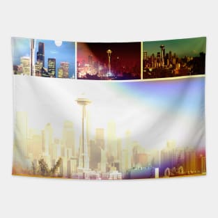 Funky Seattle Space Needle Collage in prismatic Colors Tapestry