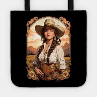 Farm Cowgirl at sunset in boho tribal retro vintage design Tote