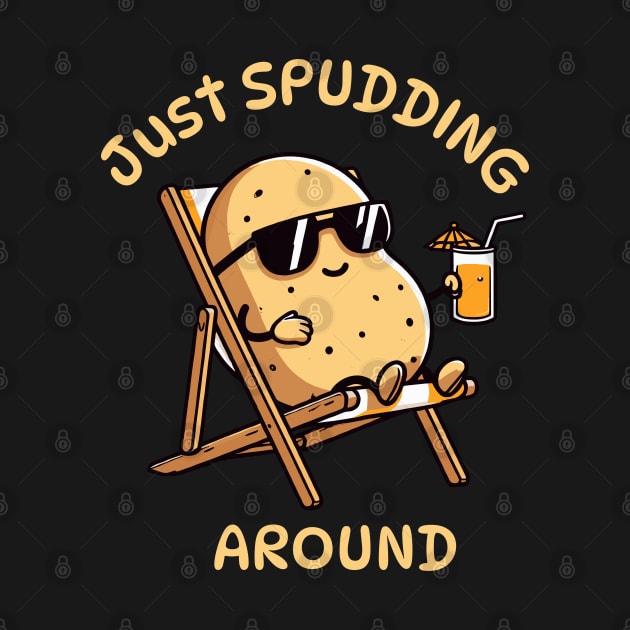 Just Spudding Around | Cute potato puns | Funny potato hanging out on a summer beach by Nora Liak