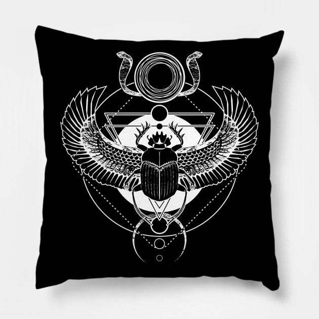 Winged scarab and the Sun disc Pillow by Von Kowen