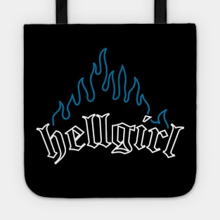 Hellgirl Aesthetic Goth Grl Grunge Design (Cyan Flames & White Text) Tote
