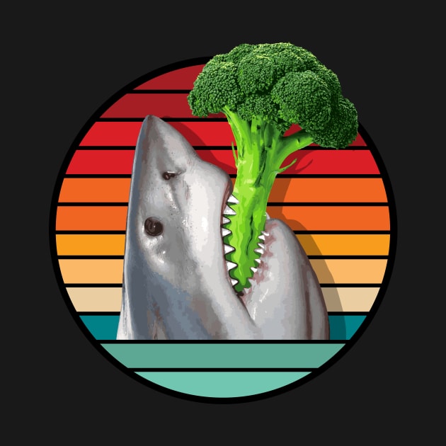 Shark Eating Broccoli in Retro Sunset by eBrushDesign