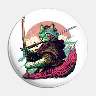 Cat Samurai Japanese Katana Pin