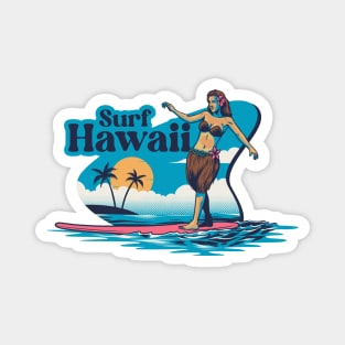 Surf Hawaii // Vintage Hawaiian Hula Dancer on a Surfboard Magnet