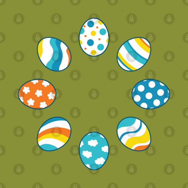 Eggs | Yellow Orange Blue | Stripes | Dots | Clouds | Dark Green by Wintre2