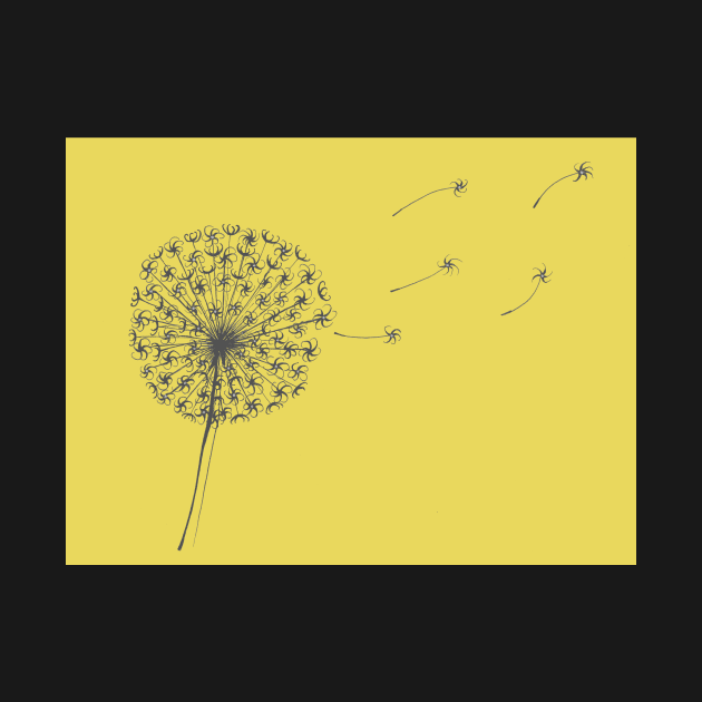 Dandelion Clock Linocut in Yellow and Grey by Maddybennettart