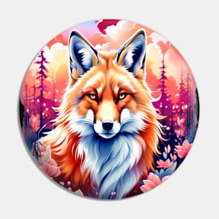 Red Fox with Bold Flowers Pin