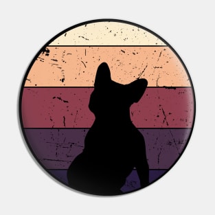 Silhouette of cute french bulldog sitting with dark colored sunset, vintage style, frenchie mon, frenchie dad, frenchie on vintage sunset Pin