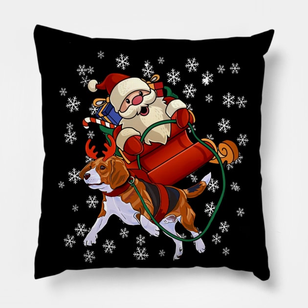 Santa Claus Riding Beagle Christmas Funny Gift Pillow by kimmygoderteart