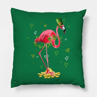 Clover Flamingo & Hearts St. Patricks Day Irish Proud Girls Pillow