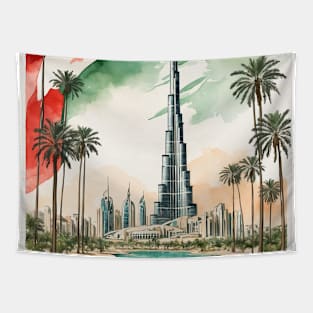 Dubai United Arab Emirates Starry Night Vintage Travel Tourism Tapestry