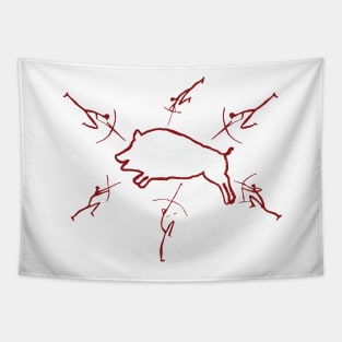 The Boar Hunt  Red version Tapestry