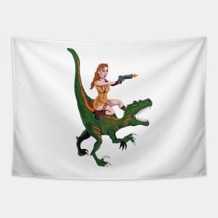 Woman Riding Dinosaur Tapestry