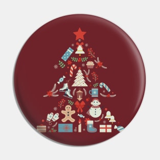 Christmas Tree Shape With Snowman And Ornaments Pin