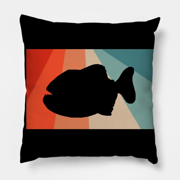 Vintage Piranha Retro Pacific Fish Lover Pillow by FindYourFavouriteDesign