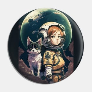 Girl & Dog in Space Fantastic Japanese Anime Retro 80s Pin