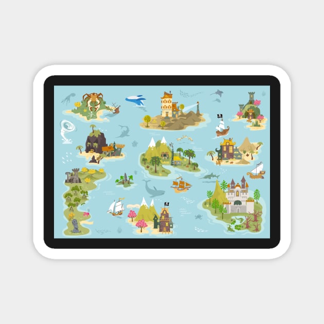 Pirate islands in hand drawn cartoon style Magnet by qpiii