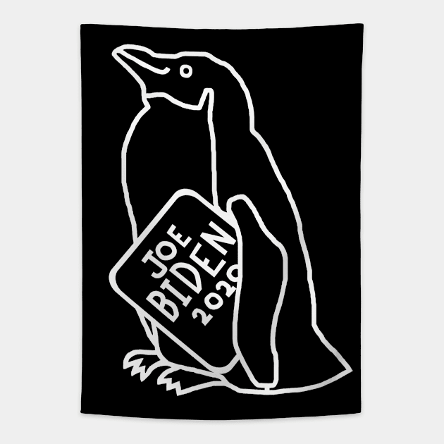 Whiteline Penguin with Joe Biden 2020 Sign Tapestry by ellenhenryart