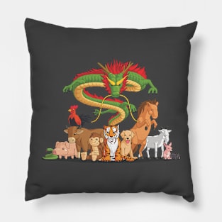 All 12 Chinese Zodiac Animals Together Pillow