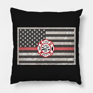 Firefighter Gifts, Thin Red Line Flag with Grunge Overlay Pillow