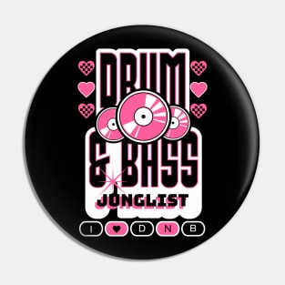DRUM AND BASS  - 3 Records & Hearts (White/Pink) Pin