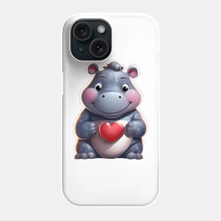 Valentine Hippo Holding Heart Phone Case