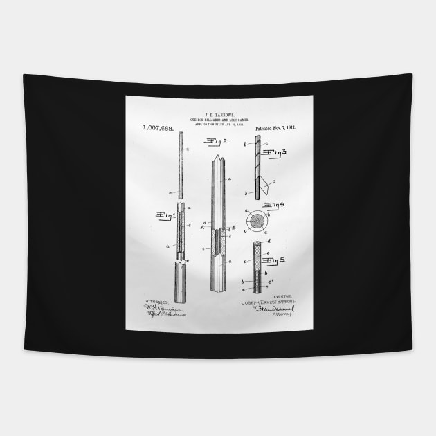 Pool Cue Patent - 9 Ball Art - Black And White Tapestry by patentpress