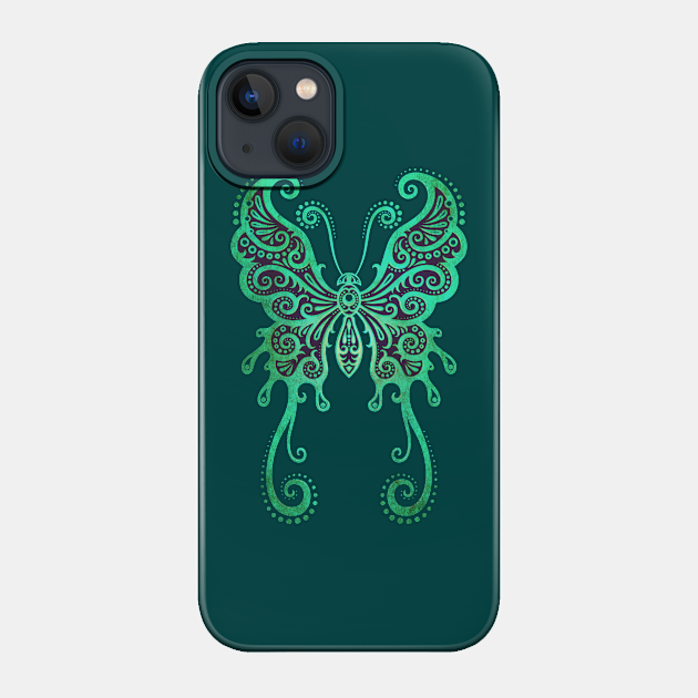 Intricate Blue Vintage Tribal Butterfly - Butterfly - Phone Case