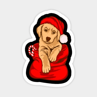 Cute Golden Retriever Pup Wearing Christmas Hat Dog Lover Christmas Gift Magnet