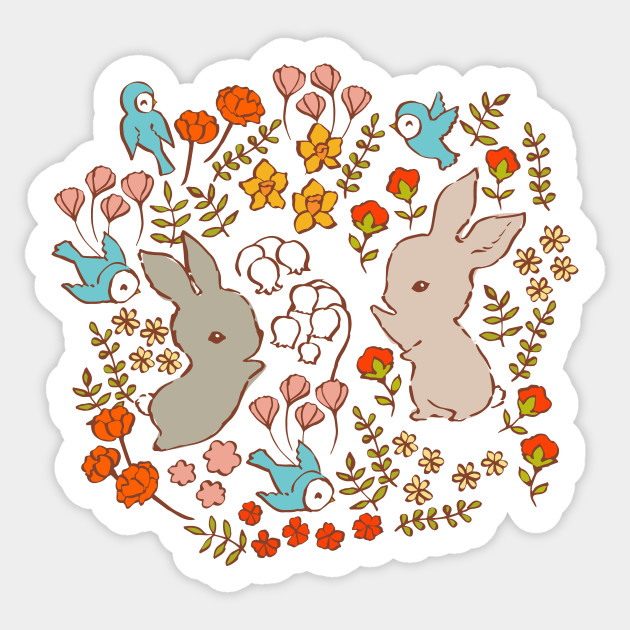 Vintage Bunnies in Spring - Bunny - Sticker