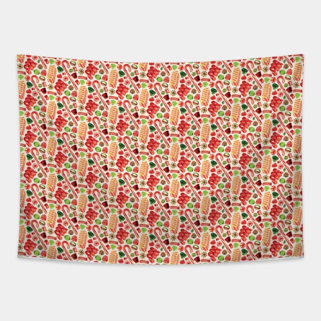 Christmas Candy Pattern Tapestry by KellyGilleran