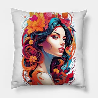 Women with Flowers in Her Hair: Blooming Beauty Pillow